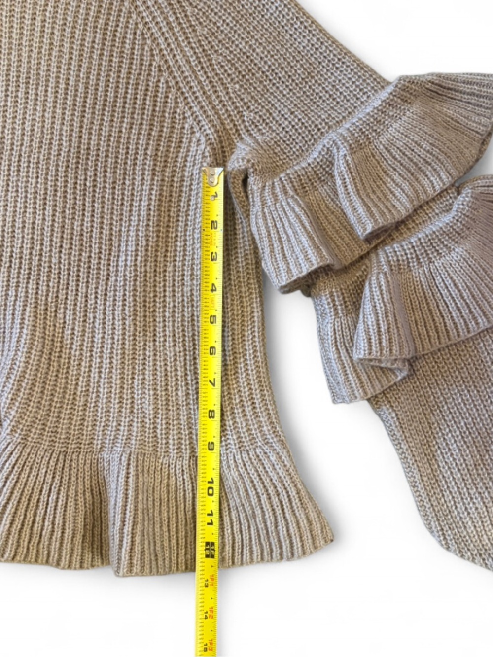 Knit Tan Ruffle Sweater - Picture 3 of 4